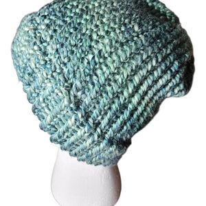 Chunky Knit Blue-Green Beanie Unisex Soft Warm .